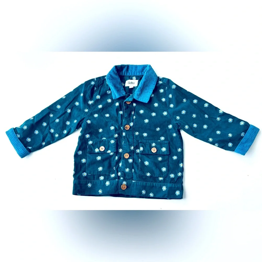 Bebu Girls blue Green Floral daisy Corduroy Jacket 2t Organic Cotton